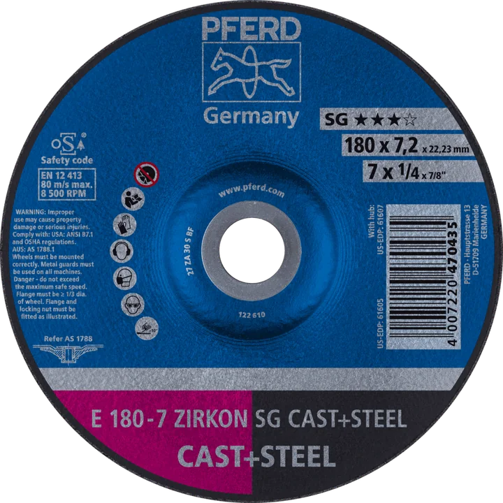 PFERD Schruppscheiben ZIRKON SG CAST+STEEL E 180-7 ZIRKON SG CAST+STEEL