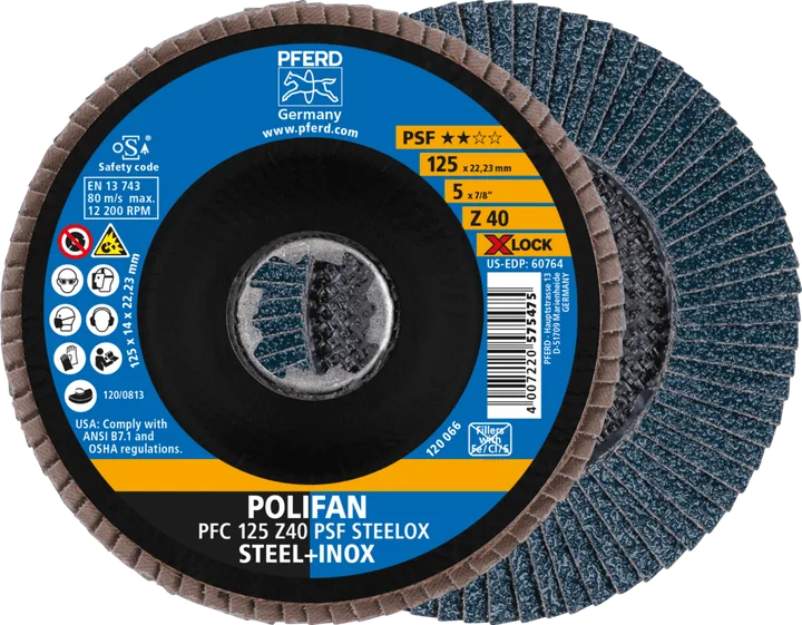 PFERD POLIFAN-Fächerscheiben Zirkonkorund Z PSF STEELOX PFC 125 Z 40 PSF STEELOX/X-LOCK